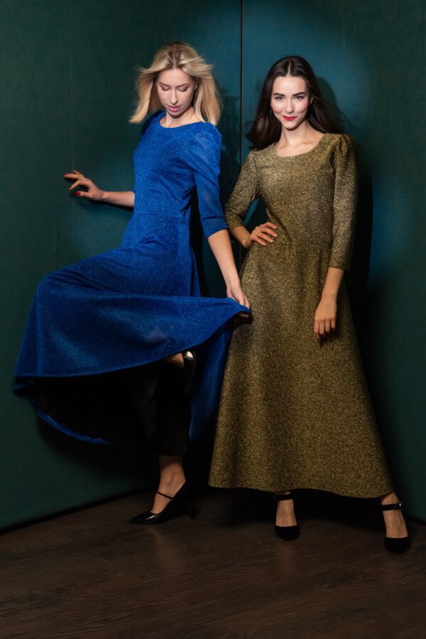 sparkling blue long organza dress