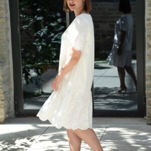 white linen viscose lace shift dress