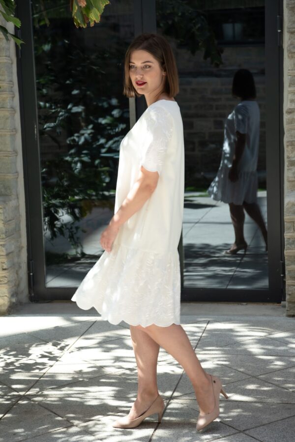white linen viscose lace shift dress