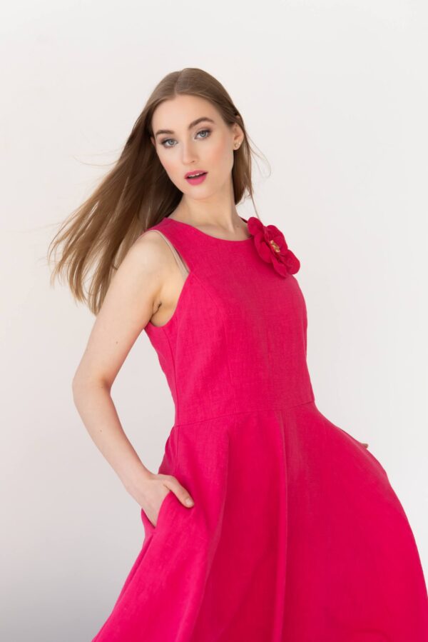 linen prom dress hot pink