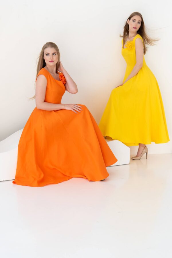 linen prom dress yellow