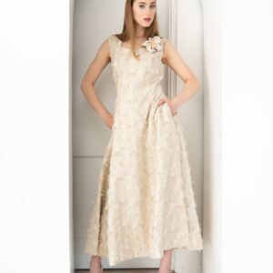 3D linen prom dress nature white