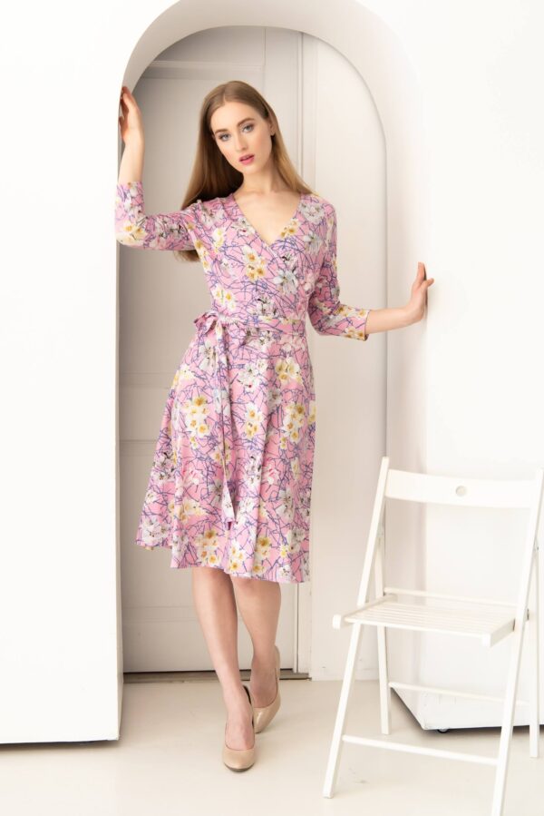 pink cherry blossom wrap dress