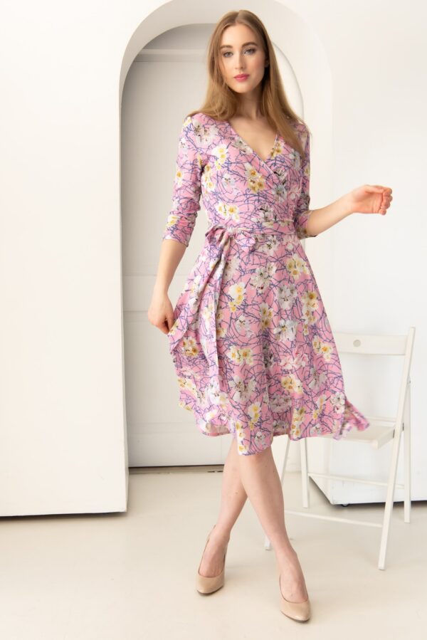 pink cherry blossom wrap dress