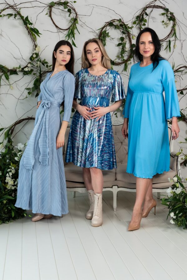 pleated light blue maxi wrap dress