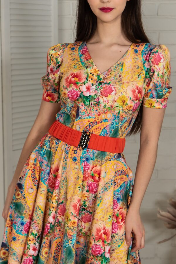 mosaic pattern yellow cotton summer dress