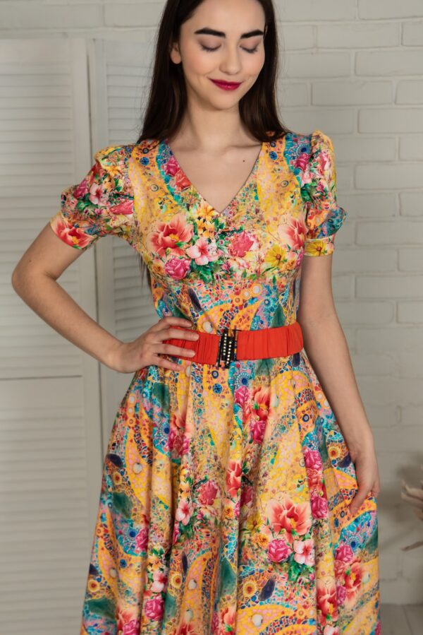 mosaic pattern yellow cotton summer dress