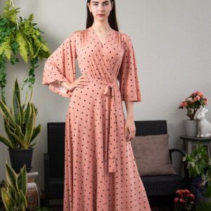 pink polka dot wrap dress