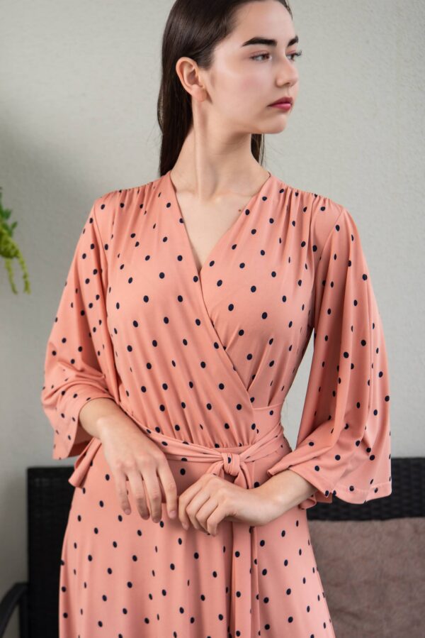 pink polka dot wrap dress