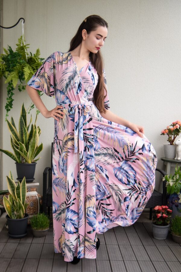 pink flower leaf pattern maxi dress Capri