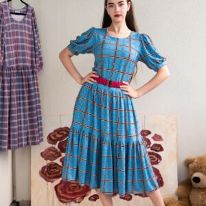 check pattern kaapot dress sky blue