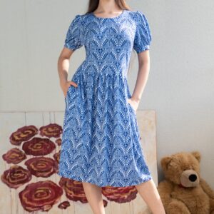Haapsalu knit lace print blue tencel dress