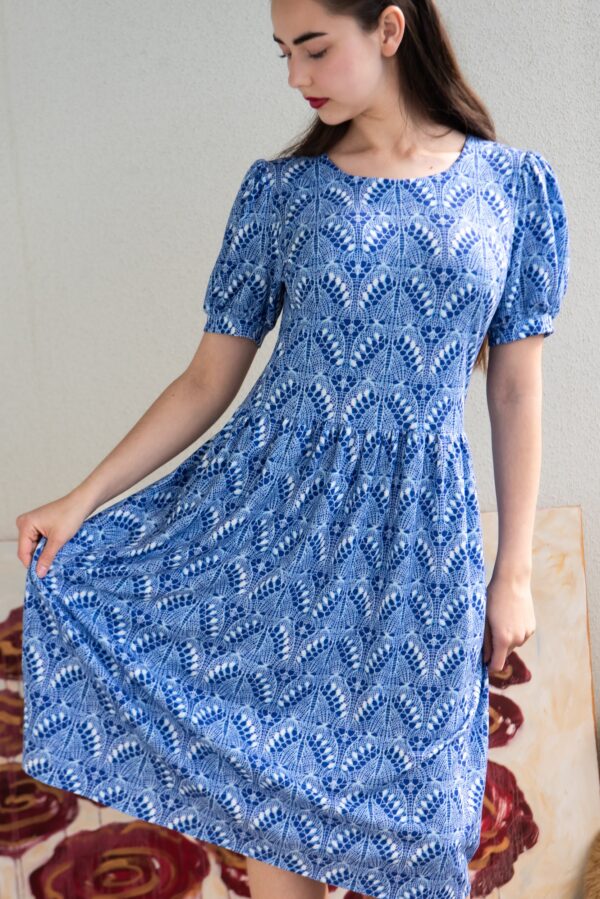 Haapsalu knit lace print blue tencel dress