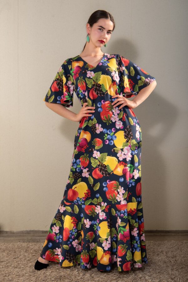 FRUIT GARDEN PRINT COTTON MAXI DRESS