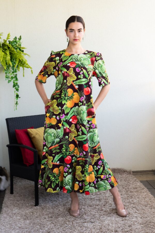 vegtable garden print cotton long dress