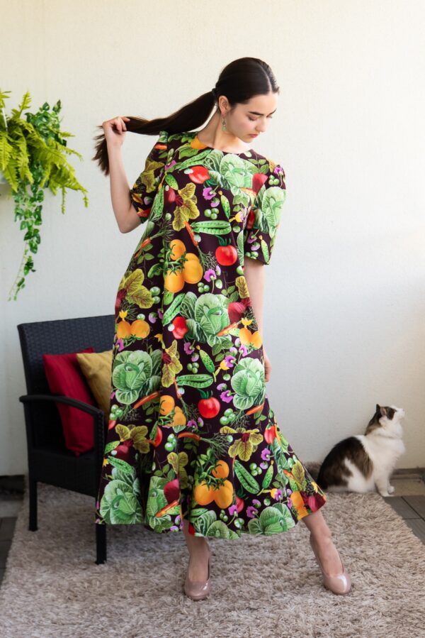 vegtable garden print cotton long dress