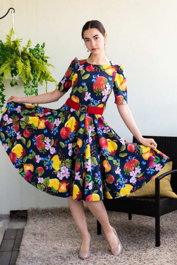 fruit garden print cotton flared skirt dress