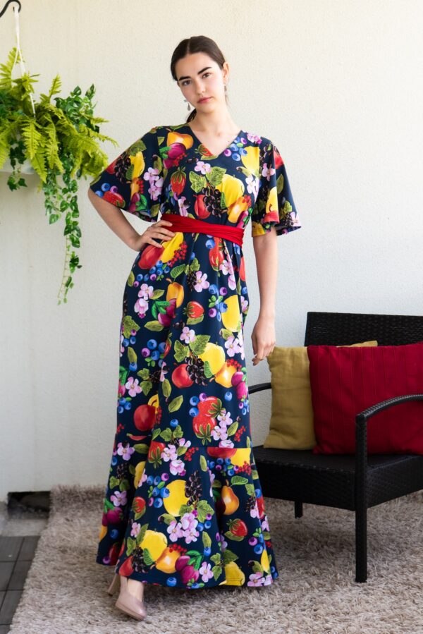 fruit garden print cotton maxi dress