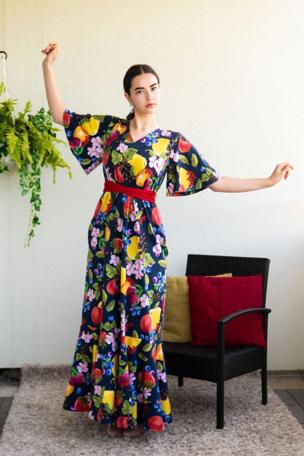 fruit garden print cotton maxi dress