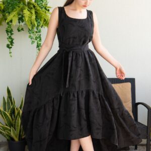 viscosa linen black long dress
