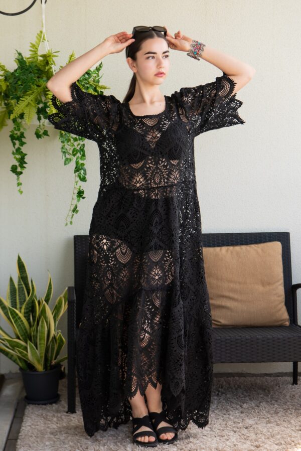 black lace maxi dress DAGÖ no lining