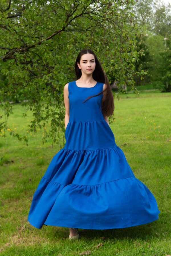royal blue linen maxi dress LIINA SUVI