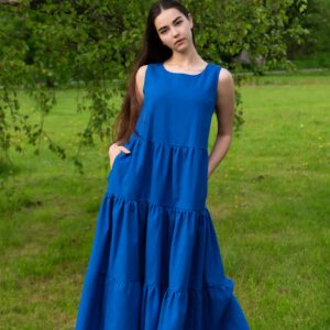 royal blue linen maxi dress LIINA SUVI