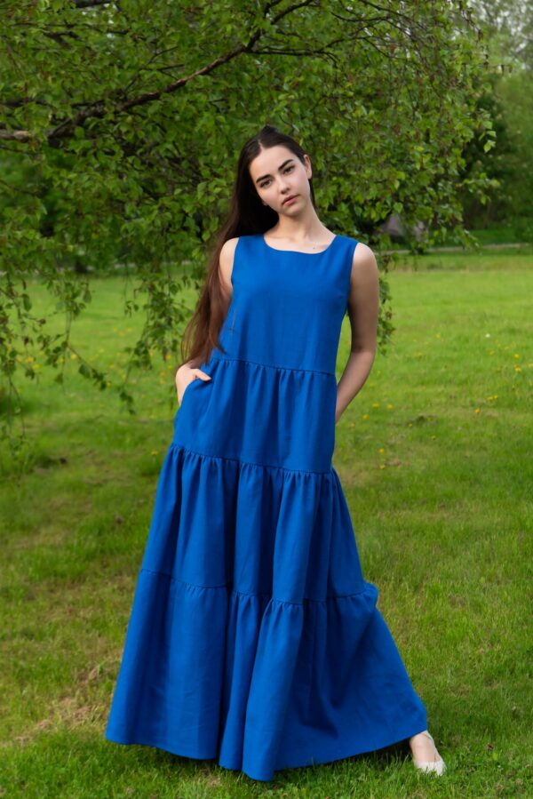 royal blue linen maxi dress LIINA SUVI