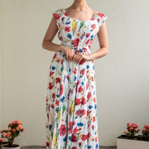 meadow flowers print aasalilled linen maxi dress