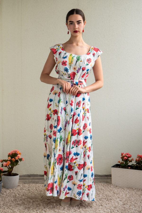 meadow flowers print aasalilled linen maxi dress