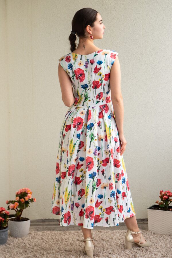 meadow flowers print aasalilled linen midi dress
