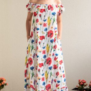 meadow flowers print aasalilled linen maxi dress