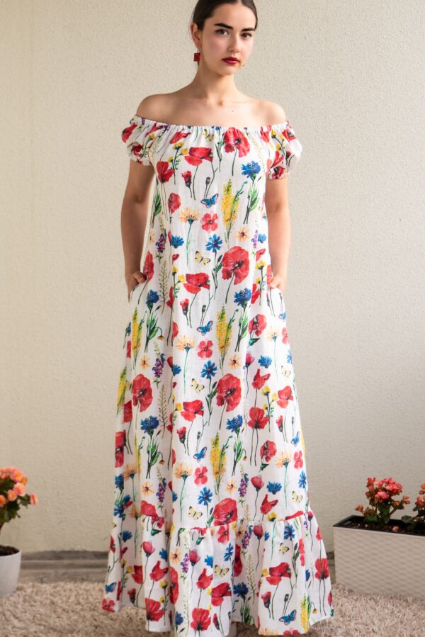 meadow flowers print aasalilled linen maxi dress