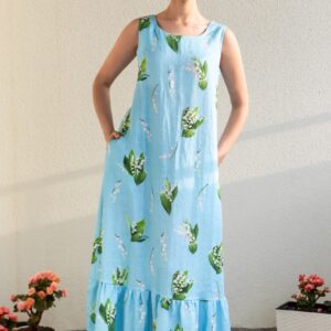 lily of valley piibelehed print linen maxi dress