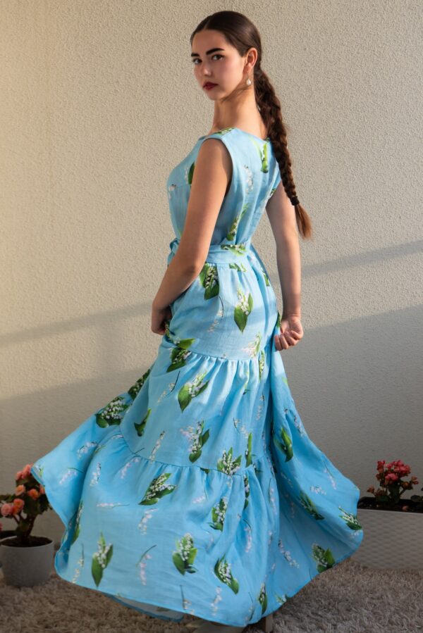 lily of valley piibelehed print linen maxi dress