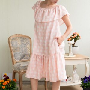viscose linen polka dot pale pink dress
