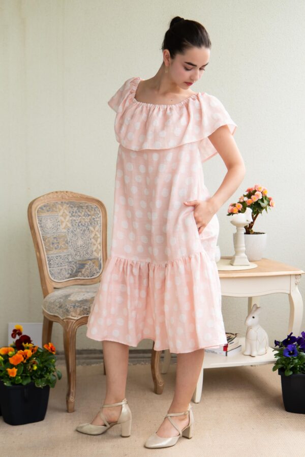 viscose linen polka dot pale pink dress