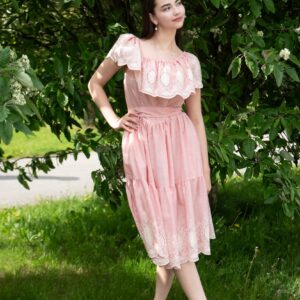 pale pink broderie anglaise cotton midi dress
