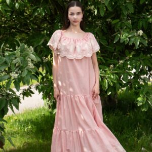 pink broderie anglaise cotton maxi dress