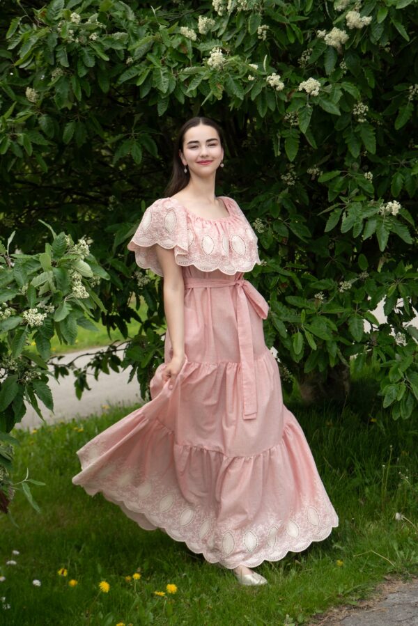 pink broderie anglaise cotton maxi dress
