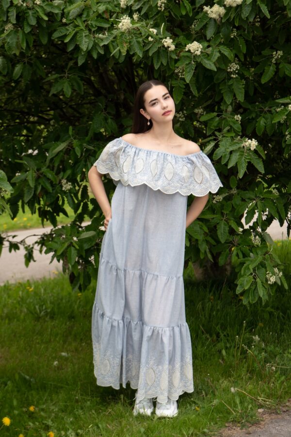 pale blue broderie anglaise cotton maxi dress