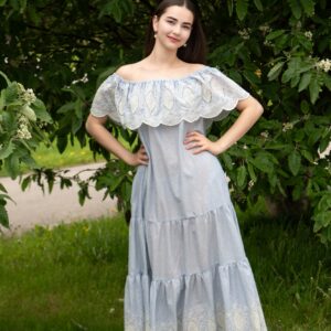pale blue broderie anglaise cotton maxi dress