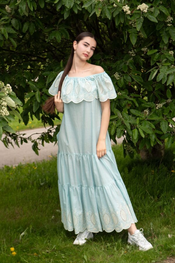 pale green broderie anglaise cotton maxi dress