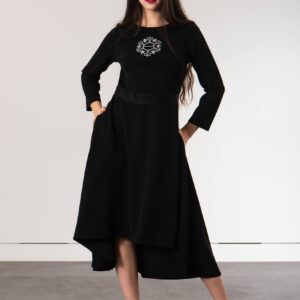 North-Estonian brooch print long black dress