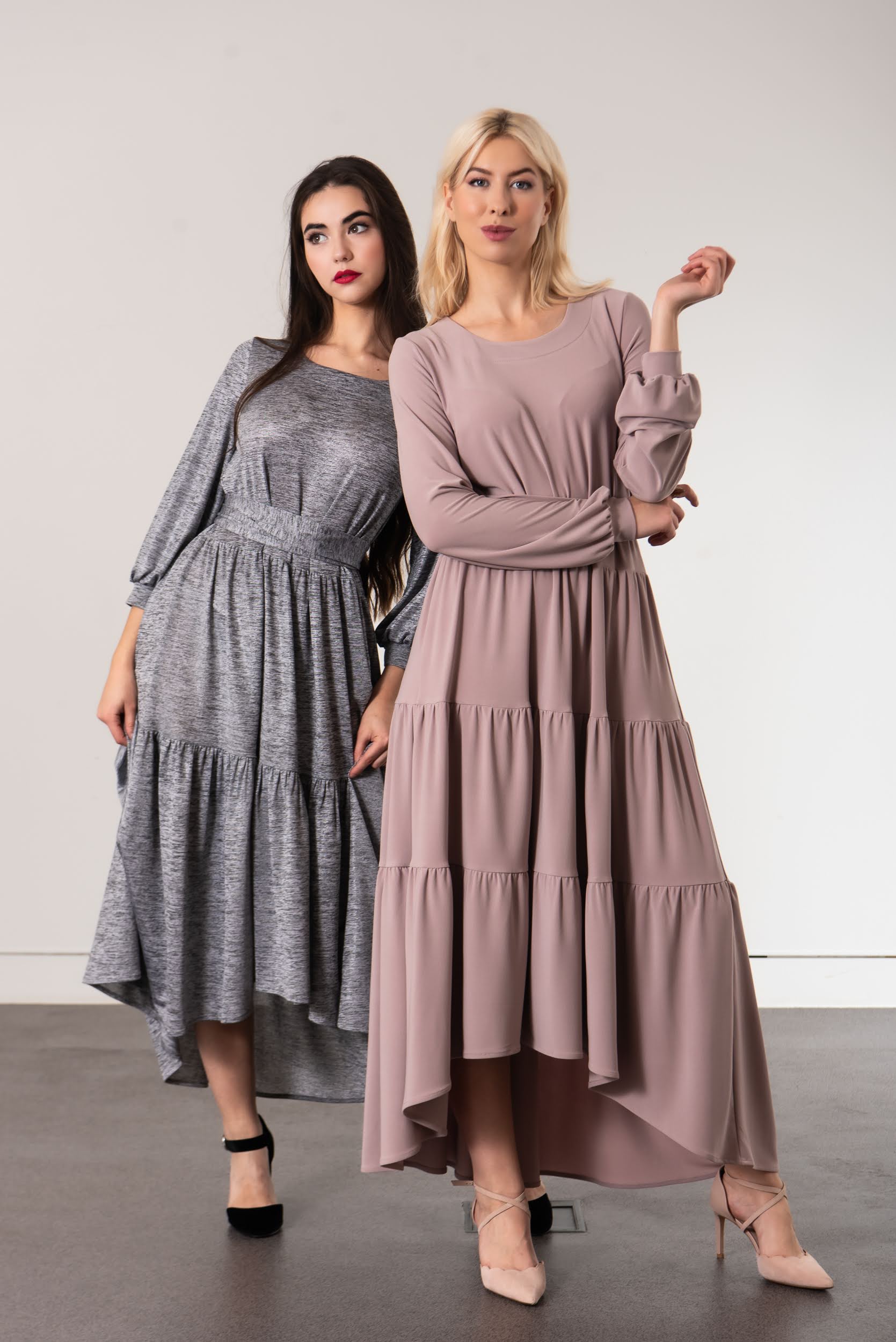 rose opal colour tiered maxi dress