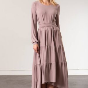 rose opal colour tiered maxi dress