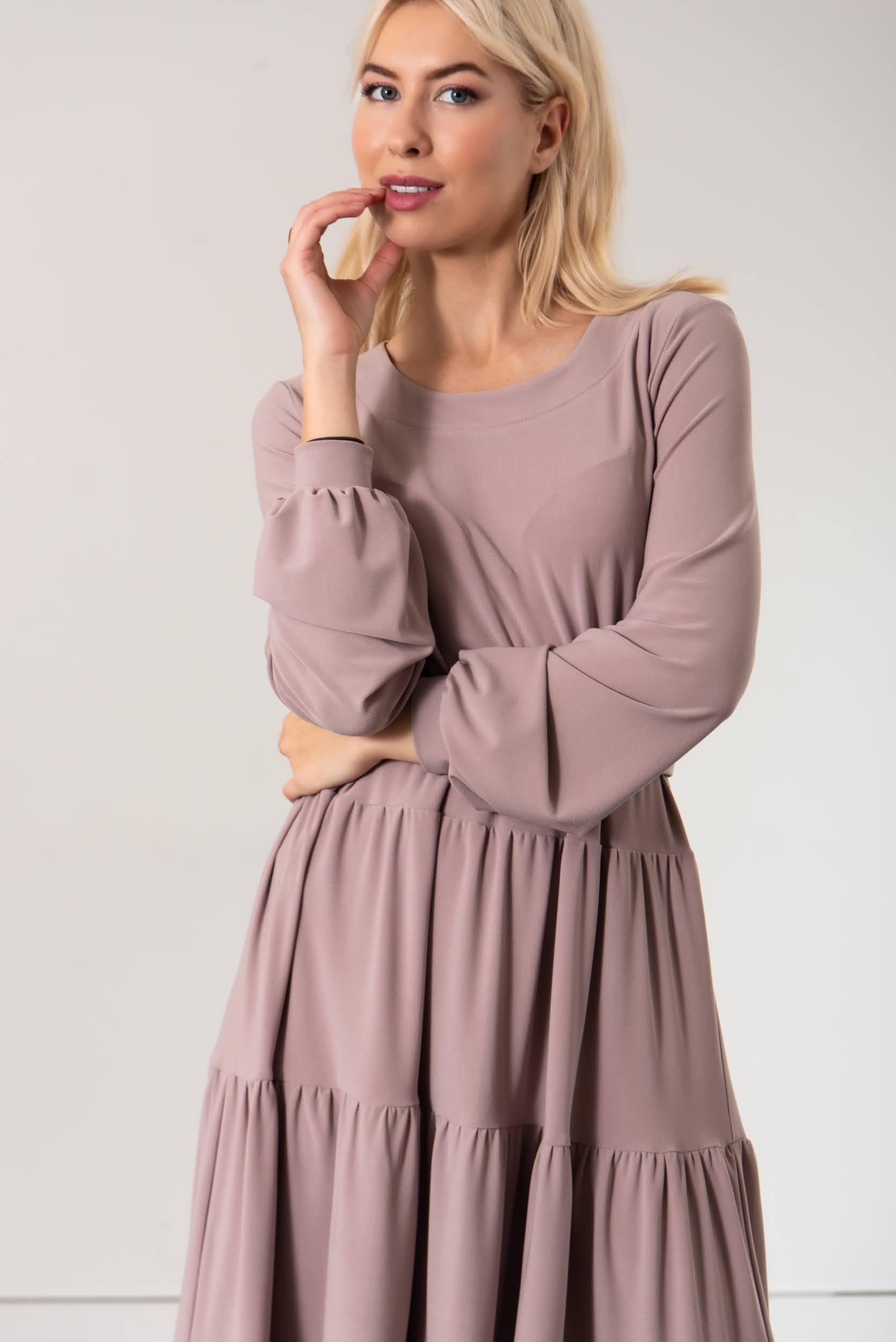 rose opal colour tiered maxi dress