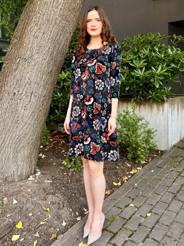 fantasy decor flower print black viscose dress
