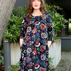 fantasy decor flower print black viscose dress