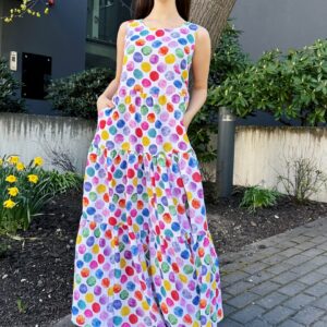 polka dot colourful muslin maxi dress
